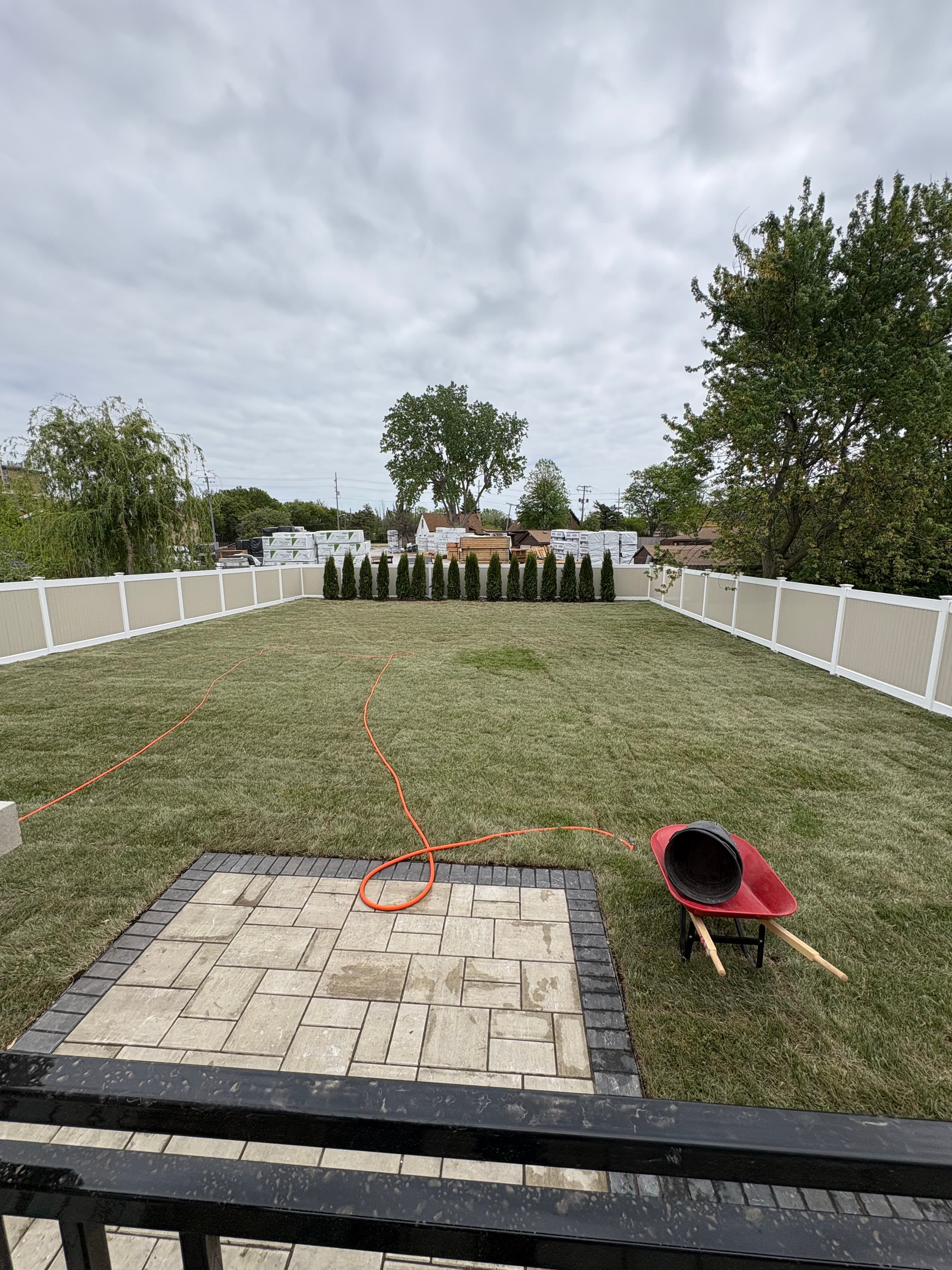Completed paver patio with water feature